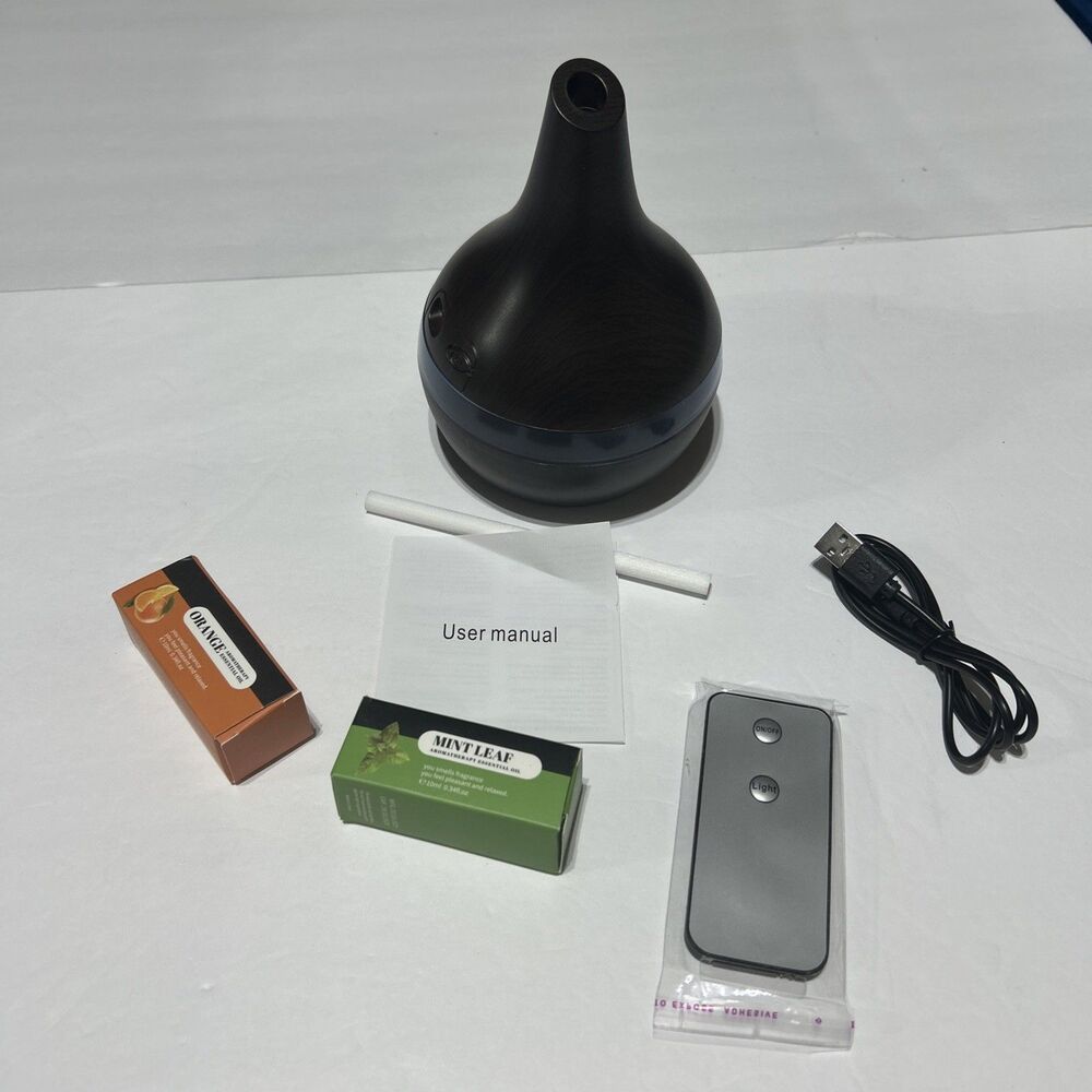 Wood Grain Essential Oil Diffuser Humidifier Set Remote Control 2 Oils NEW